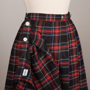 Plaid Wrap Skirt with Buttons